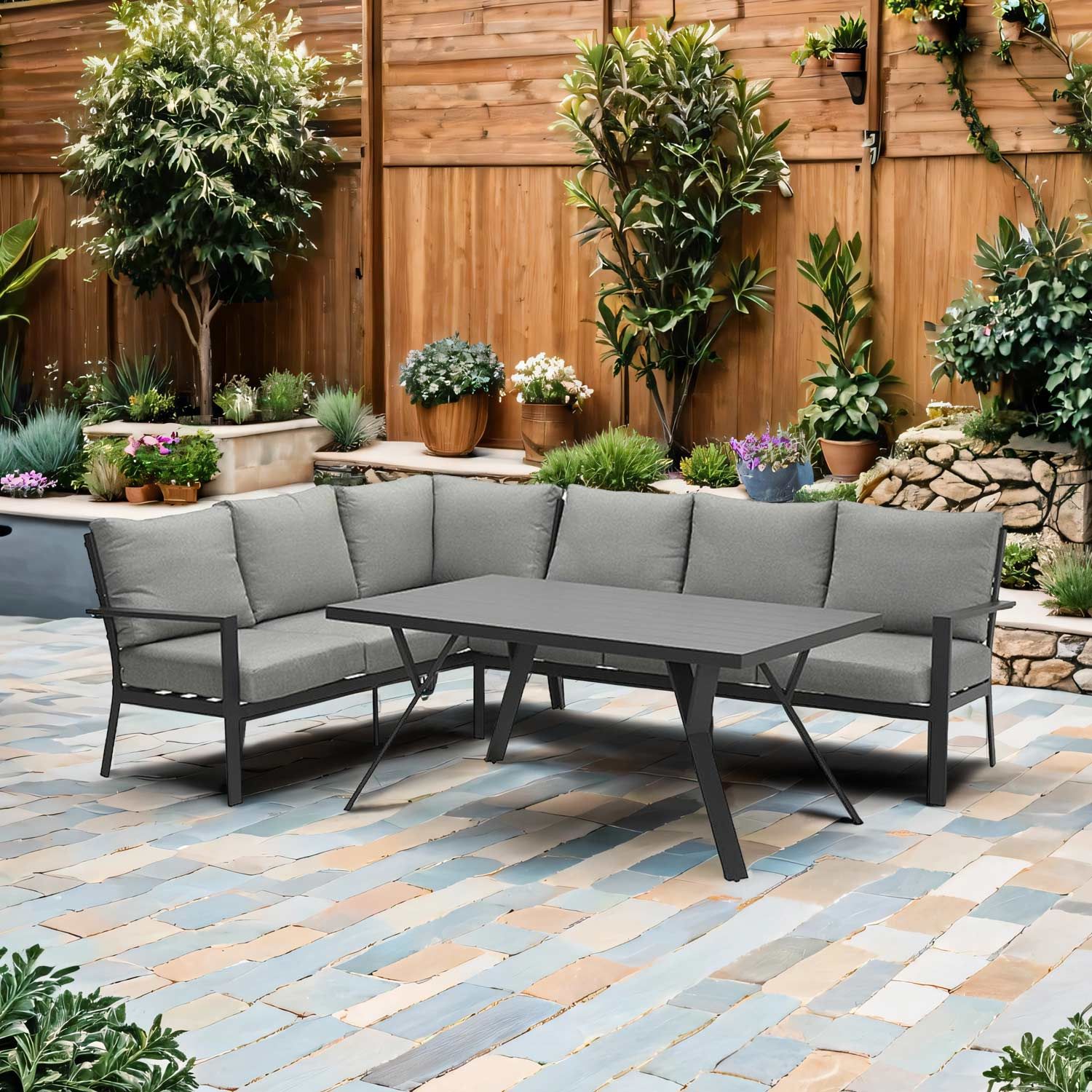 Garden Impressions Sergio Dininglounge 3 tlg. Aluminium Polster Carbon Black Light Grey Garten und Freizeit.at