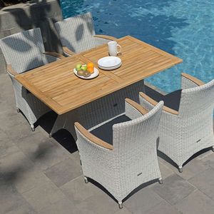 Zebra Diningset 5-teilig Tisch 140cm Geflecht/Teak