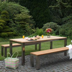 deVries Fjord Tisch 220x100cm Edelstahl/Teak