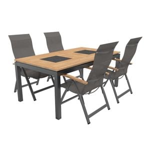 OUTLIV. Davos Gartenmöbelset 5-teilig Klappsessel mit Linz Ausziehtisch 180/240x100 cm