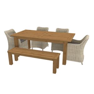 OUTLIV. Oxford Gartenmöbelset 6-teilig Geflecht-Diningsessel mit Ausziehtisch 200/260x100 cm