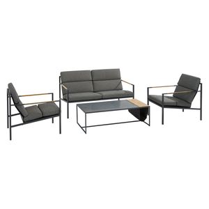 Trentino Loungeset 4-tlg. Edelstahl/Stoff und Teak Armlehnen