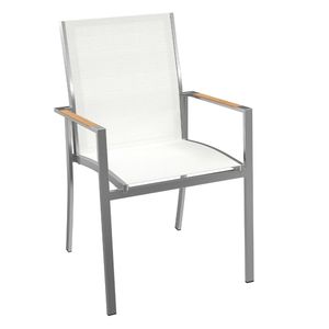 OUTLIV. Oviedo Stapelsessel Edelstahl/Textilene mit Teakarmlehnen