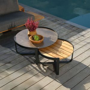 Zebra Fly Loungetisch-Set 2-tlg. Aluminium/Teak/Glaskeramik