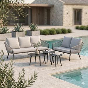 OUTLIV. Alex Loungeset inkl. Loungetische Aluminium/Rope/Olefin