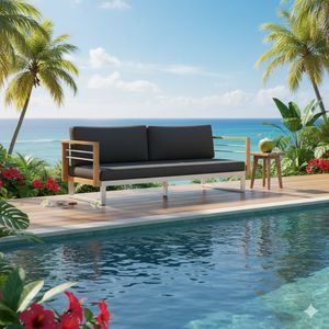 OUTLIV. Hawaii Gartenloungesofa Edelstahl/Teak/Spun Polyester
