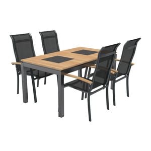 OUTLIV. Alpha Gartenmöbelset 5-teilig Stapelsessel mit Linz Tisch 160x88 cm
