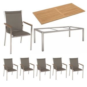 Stern Cardiff Stapelsessel 8-teiliges Gartenmöbelset mit Teakholz Tisch 200x100cm