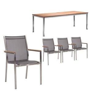 Stern Cardiff Stapelsessel 5-teiliges Gartenmöbelset mit Ausziehtisch Granada 160/210x90cm