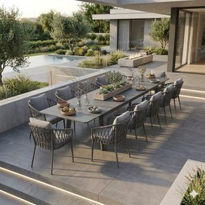 LC Garden Sunrepo Gartenmöbel-Set XXL (12 Plätze) mit OUTLIV. Tisch 266/331/396x110cm