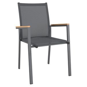 OUTLIV. Kobe Stapelsessel Aluminium/Textilene mit Teakarmlehnen