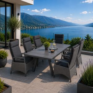 LC Garden Keramo Gartenmöbel-Set L verstellbar 6 (Plätze) Tisch 160/210x100cm