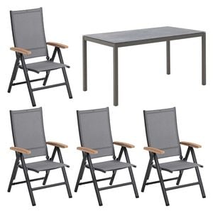 Kettler Cirrus Gartenmöbelset 5-tlg. Verstellbar mit Tisch 140x80 cm