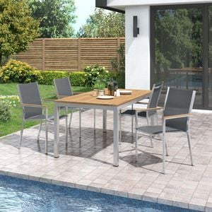Stern Cardiff Stapelsessel 6-teiliges Gartenmöbelset mit Teakholz Tisch 160x90cm
