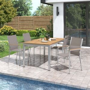 Stern Cardiff Stapelsessel 6-teiliges Gartenmöbelset mit Teakholz Tisch 160x90cm