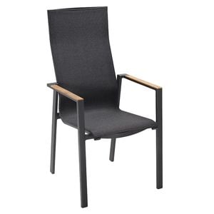 OUTLIV. Mia Stapelsessel hoch Aluminium/Textilene mit Teak-Armlehnen