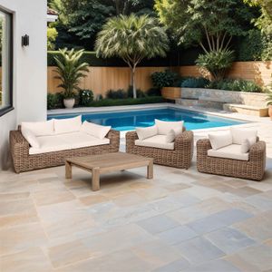 OUTLIV. Versailles Castello Lounge-Gruppe Geflecht/Polyester/Teakholz