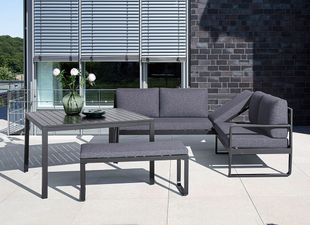 OUTLIV. Floris Dininglounge 3tlg. Stahl/Akazie Schwarz/Grau Garten
