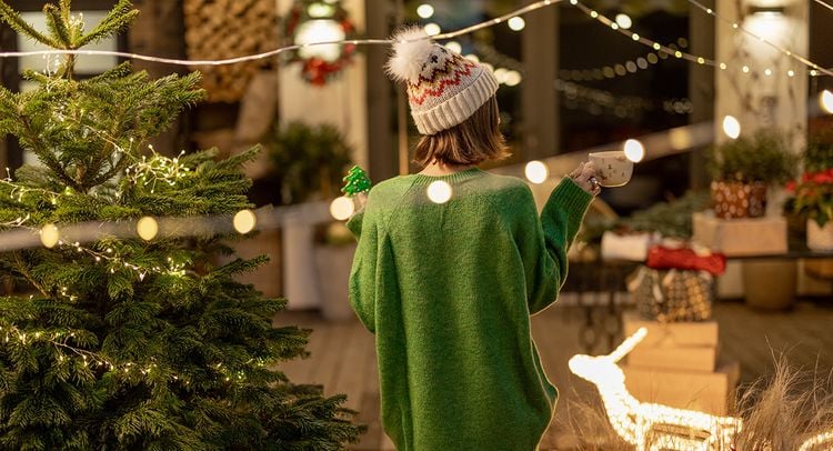 Anbringen der Weihnachtsbeleuchtung