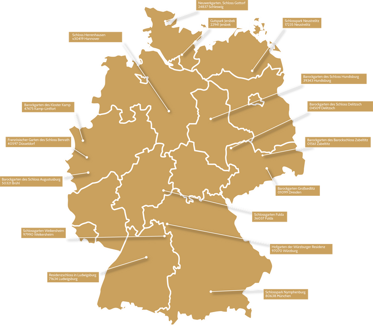 Barockgärten in Deutschland Landkarte